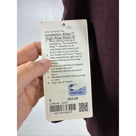 Lululemon NWT Align High Rise Short 6” in Espresso Branded Size 4 - Picture 5 of 5